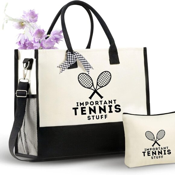 Tennis Tote Bag Women Polyester Zipper Shoulder Sports Gift - Picture 1 of 7